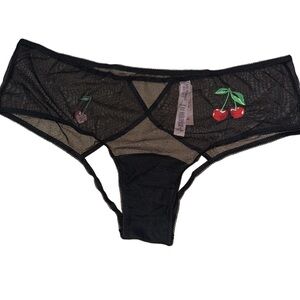 Victoria's Secret Black Sheer Panties with Cherry Embroidery